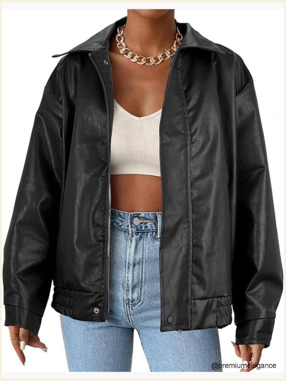 Oversized Faux Leather Motorcycle Bomber Jacket Women's Winter Coat